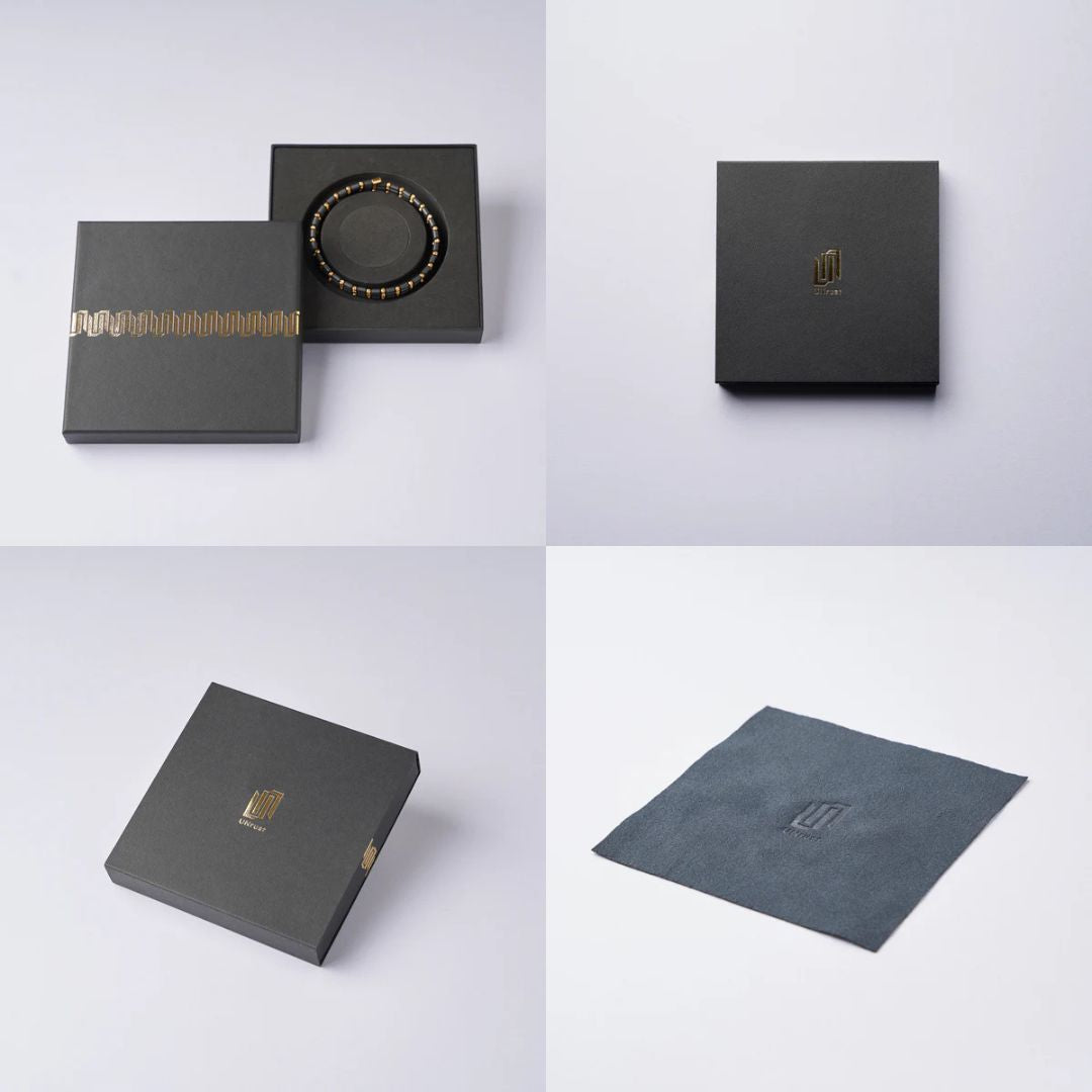 UNrust アンラスト Lucis ルーキス 磁気ネックレス ゴールド パッケージ・クロス・付属品